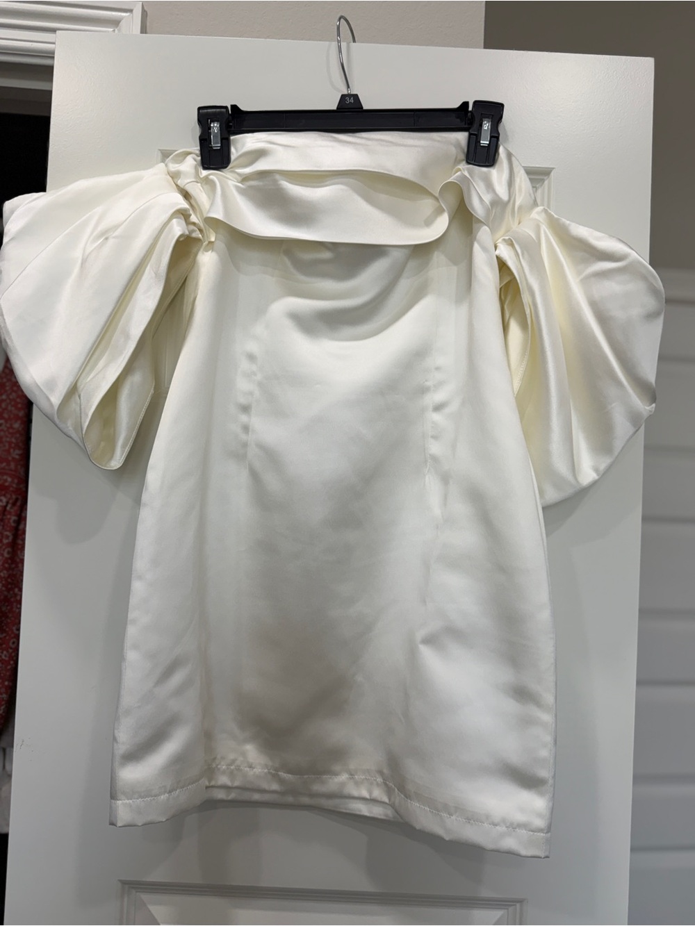 Petal & Pup Ivory Off-Shoulder Satin Top with Dramatic Puff Sleeves